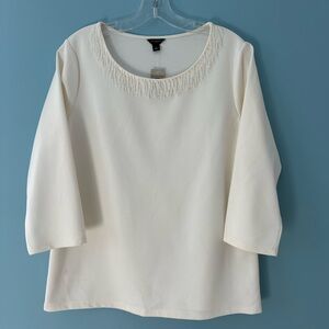 NWT Ann Taylor Ivory Fringe Detail Blouse